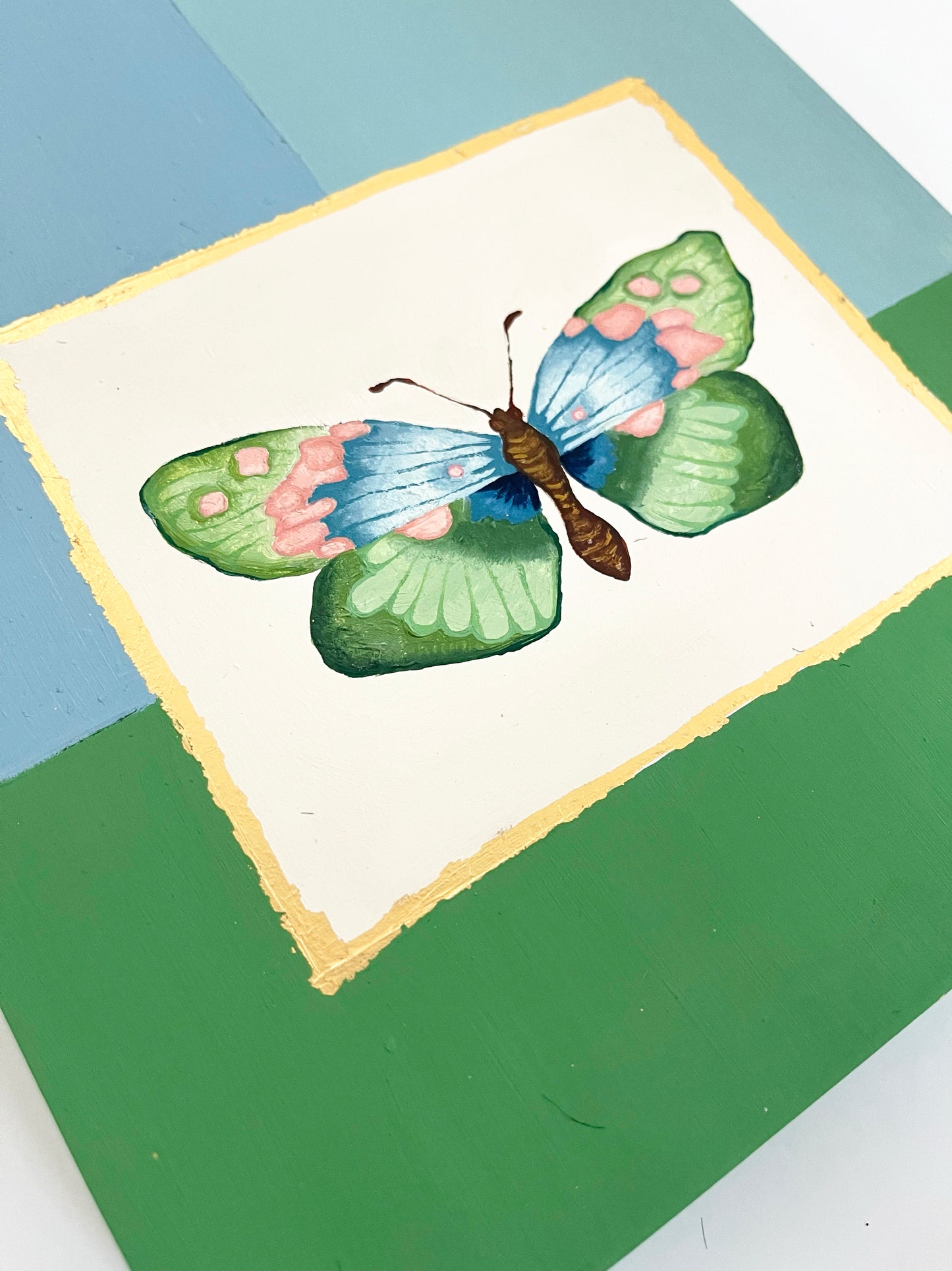 Butterfly in Blue and Green | Oil on Wood Panel