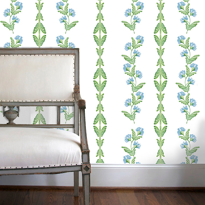 Ascending Floral Wallpaper in Serendipity Blue