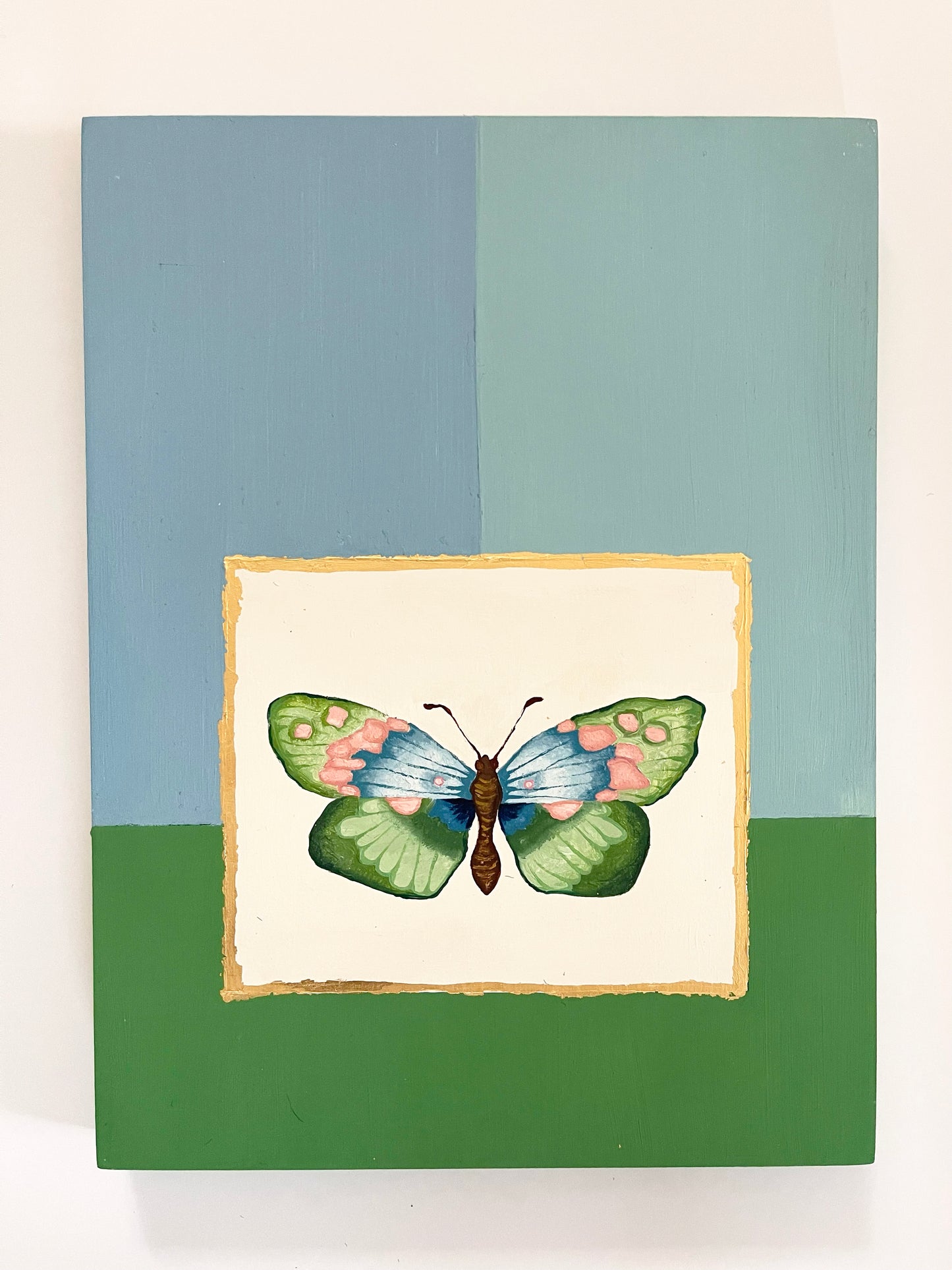Butterfly in Blue and Green | Oil on Wood Panel